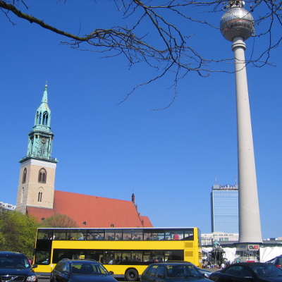 Marienkirche and Fernsehturm, front Berlin BVG Bus